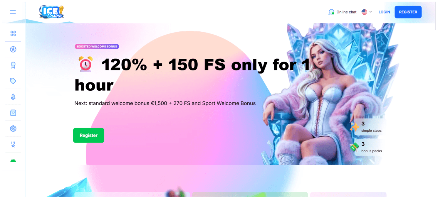 Screenshot of the Ice Casino website homepage