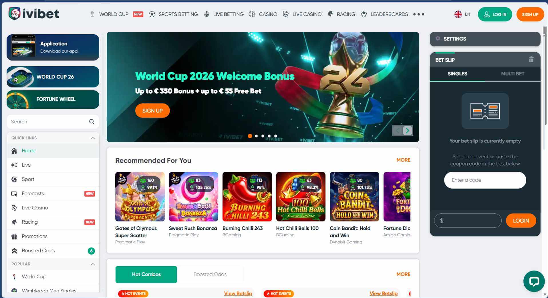 Screenshot of the Ivibet website homepage