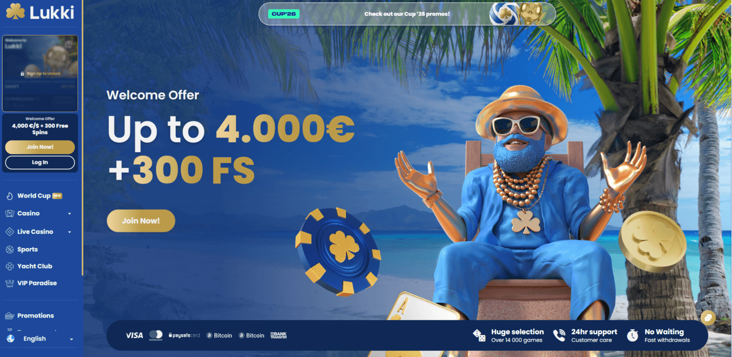 Screenshot of the Lukki Casino website homepage